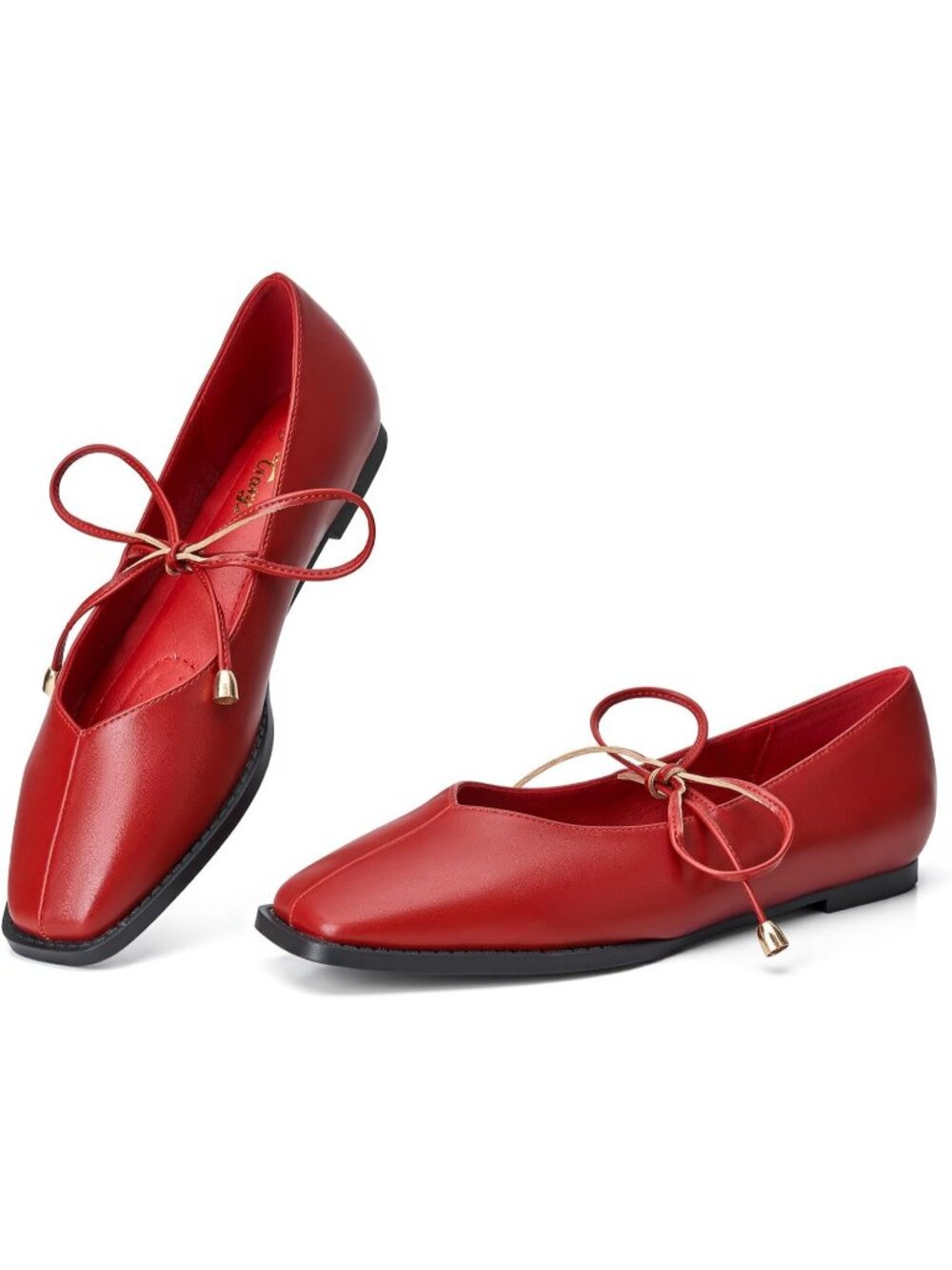 Women's Red Mary Jane Ballet Flats Square Toe Bow Comfort Dress Shoes